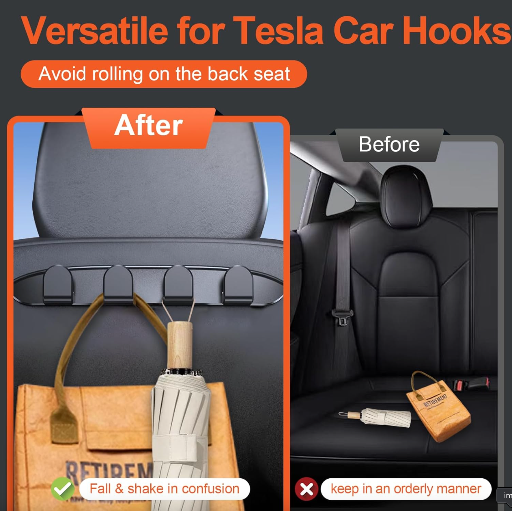 Foldable Seat Back Hooks for Tesla Model 3 & Model Y - Pack of 2