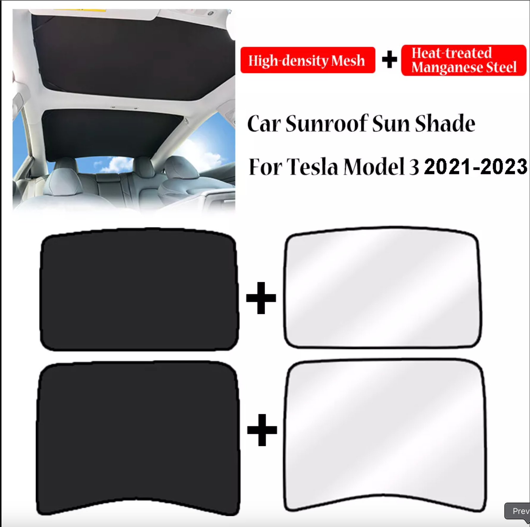 Tesla Model 3/Y Sunshade - Premium Skylight & Windshield Protection